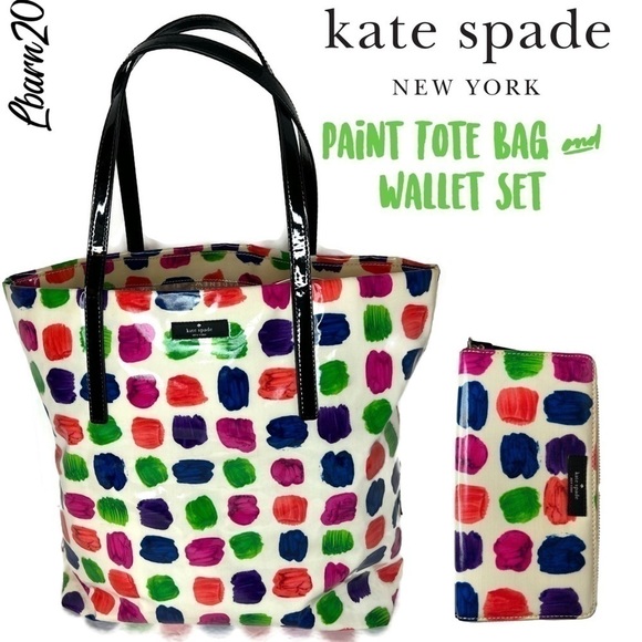 Kate Spade Paint Brush Stroke Tote and Wallet Rare Set Daycation - Picture 12 of 14